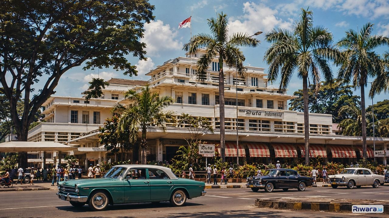 Hotel Duta Indonesia pada 1967 bangunan yang merupakan kelanjutan sejarah Hotel Des Indes di Jalan Gajah Mada Jakarta Hotel yang melewati masa kolonial pendudukan Jepang dan awal Republik Indonesia ini akhirnya diruntuhkan pada 1971